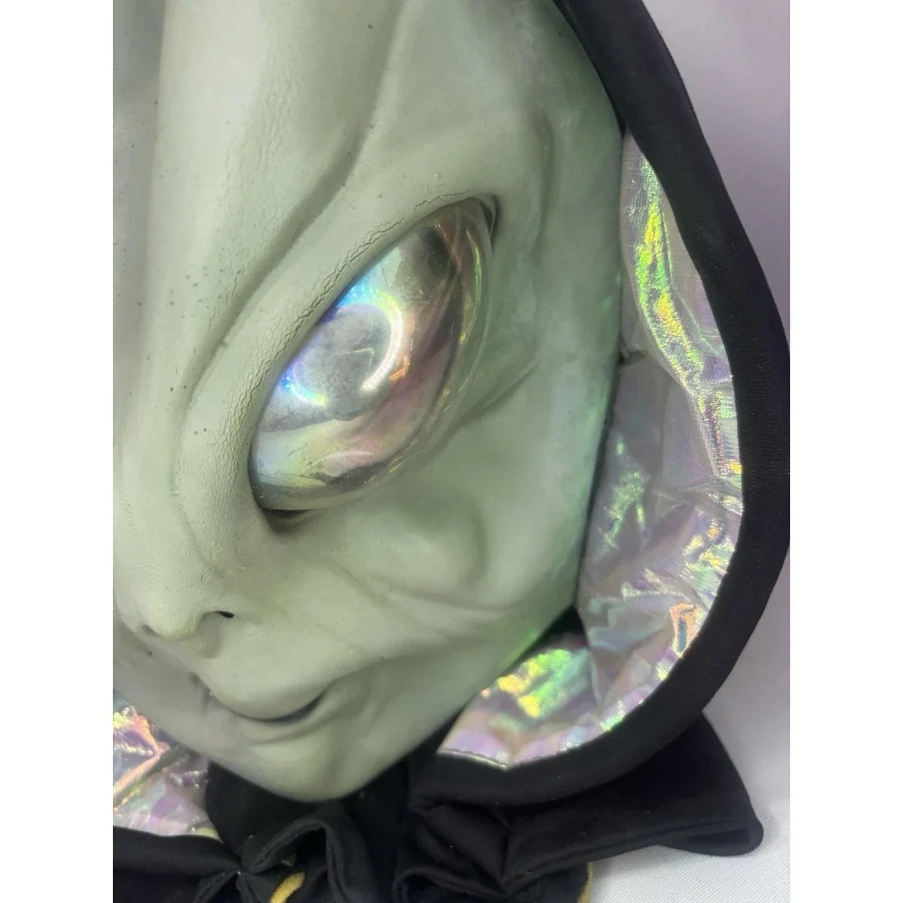 90's Alien Mask Hood Iridescent Eyes Latex Costume Mask Halloween